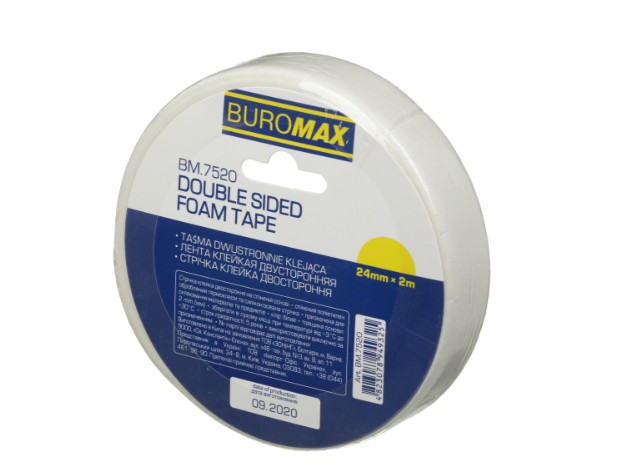 Клейка стрічка двостороння Buromax 24*2 м спінена основа (BM.7520)